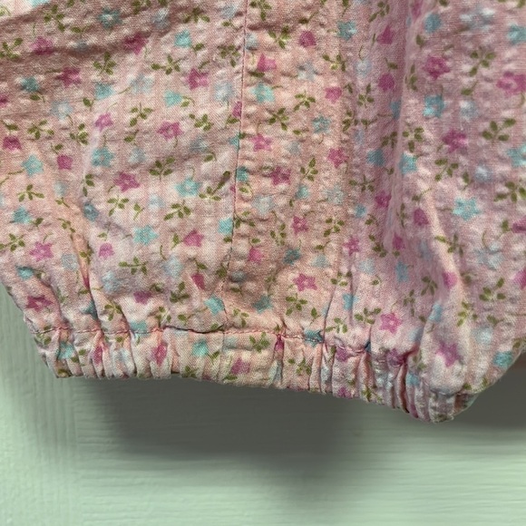 Vintage Children's Pink Rumpled Cotton Ditsy Floral Short Sleeve Wide Leg Romper - Picture 6 of 6
